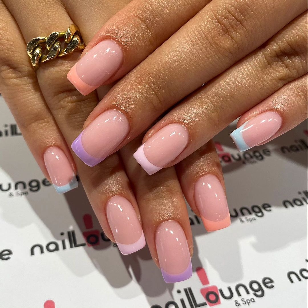 Acrylic Extensions with pastel French finish at Nail Lounge & Spa Brighton