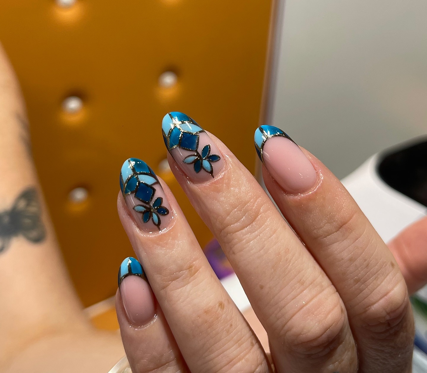 BIAB overlay with stained glass effect nail art at Nail Lounge & Spa Brighton