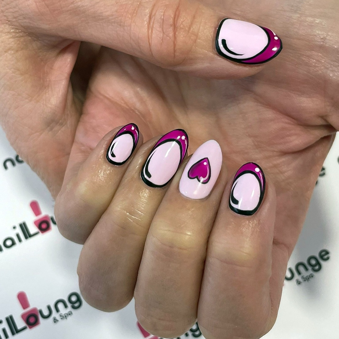 BIAB overlay with pink hearts nail art at Nail Lounge & Spa Brighton